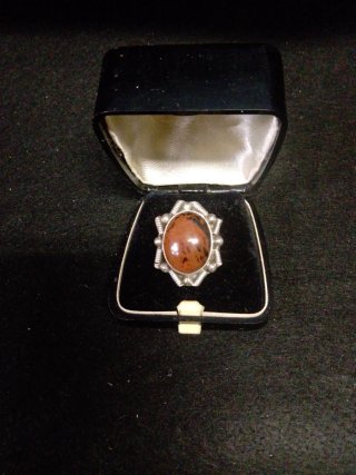 Anillo Plata Antigua Piedra Marrón
