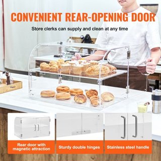Exhibidor de Pasteles, Exhibidor de Panadería de Mostrador Comercial de 2 Niveles, Caja de Acrílico con Acceso por Puerta Trasera y Estantes Extraíbles, Mantiene Frescos Donas, Bagels, Pasteles, G...