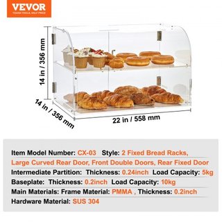Exhibidor de Pasteles, Exhibidor de Panadería de Mostrador Comercial de 2 Niveles, Caja de Acrílico con Acceso por Puerta Trasera y Estantes Extraíbles, Mantiene Frescos Donas, Bagels, Pasteles, G...