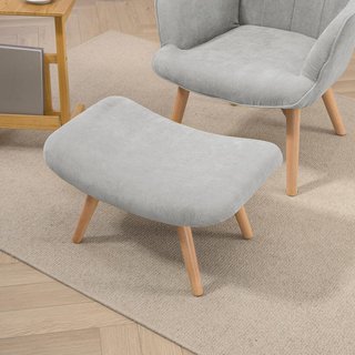 Poltrona con Pouf a Coordinare Stile Contemporaneo, Poltroncina in Tessuto Effetto Velluto con Gambe in Faggio per Soggiorno e Sala, 72X80X101 Cm, Grigio