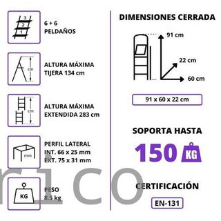 Escalera Telescópica Aluminio 3+3 Pestaña