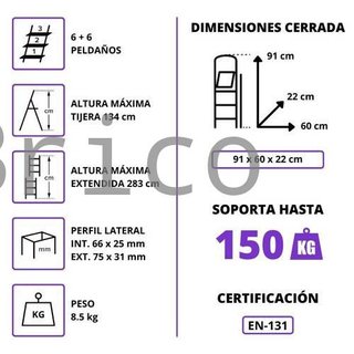Escalera Telescópica Aluminio 3+3 Pestaña
