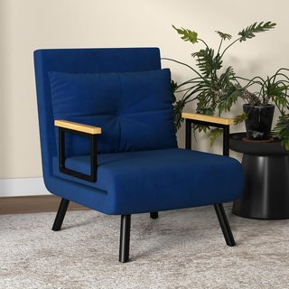 Sillón Cama 4 en 1, Sillón Plegable con Respaldo Ajustable en 5 Posiciones, Sofá Cama con Cojín, Asiento Acolchado, de Terciopelo para Casa y Oficina, 63X73X81 Cm, Azul