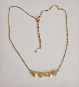 Collar Trébol Corazónes 2 en 1 Baño Oro.