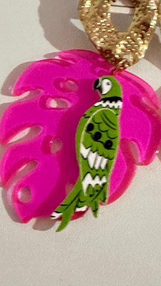 Brincos Papagaio Folha Rosa