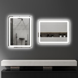 Espejo de Baño con Luz LED 60X80 cm, Espejo de Pared con 3 Colores Regulables, Función de Memoria, Antiempañamiento, Interruptores Táctiles, en Vidrio Templado, IP44, Horizontal/Vertical