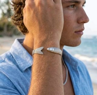 Pulsera Plata 925 Diseño Pez Ajustable