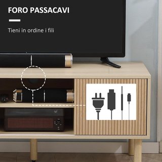 Mobile porta TV fino a 50'' con scomparti aperti e armadi con ante scorrevoli, tavolo basso da soggiorno con 2 fori per cavi, 115X40X49cm