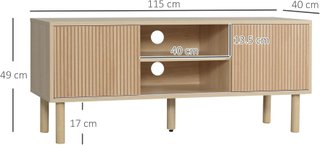 Mobile porta TV fino a 50'' con scomparti aperti e armadi con ante scorrevoli, tavolo basso da soggiorno con 2 fori per cavi, 115X40X49cm