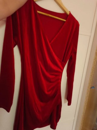 Vestido Terciopelo Rojo Manga Larga