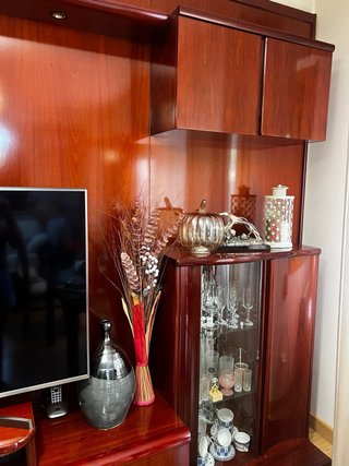 Mueble de salón librería madera y cristal