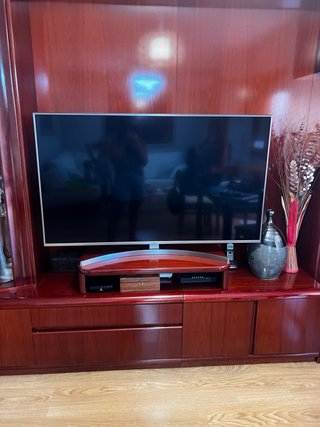 Mueble de salón librería madera y cristal