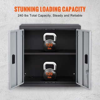 Armario de Pared Plegable, Taquilla de Garaje de Metal Montada de 660 mm Pequeño Cofre de Herramientas Capacidad de Carga de 108.8 kg Estante Ajustable Puerta Magnética Archivo para Almacén Oficin...