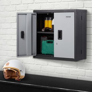 Armario de Pared Plegable, Taquilla de Garaje de Metal Montada de 660 mm Pequeño Cofre de Herramientas Capacidad de Carga de 108.8 kg Estante Ajustable Puerta Magnética Archivo para Almacén Oficin...