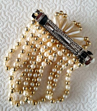 Tocado Pasador Flor Perlas Vintage Dorado