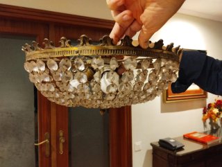 2 Lámparas de araña cristal y metal