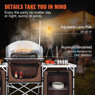 Mesa de Cocina para Camping, Mesa de Cocina Plegable para Exterior con Bolsa de Almacenamiento, Estación de Cocina de Aluminio con 3 Armarios y Paravientos Desmontable, Montaje Rápido para Picnics...