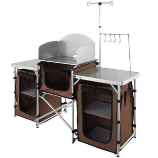 Mesa de Cocina para Camping, Mesa de Cocina Plegable para Exterior con Bolsa de Almacenamiento, Estación de Cocina de Aluminio con 3 Armarios y Paravientos Desmontable, Montaje Rápido para Picnics...