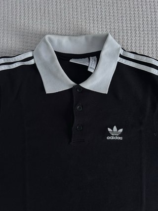 Polo Adidas Negro Rayas Blancas Talla S