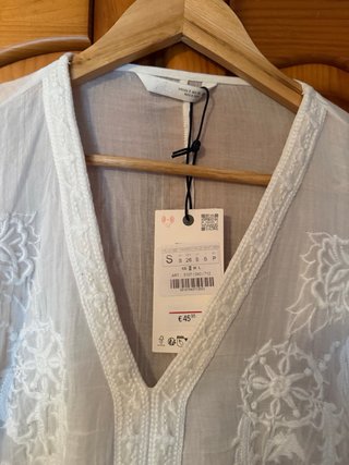 Blusa Zara Capa Bordados Blanca Talla S