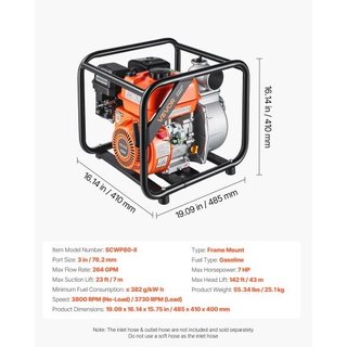 Bomba de agua a gasolina, 76.2 mm, 264 GPM, bomba