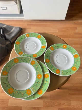 Lote 9 platos café (5 lilas + 4 verdes)