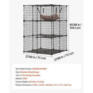 Jaula para Gatos de 3 Niveles 71.1 x 71.1 x 104.1
