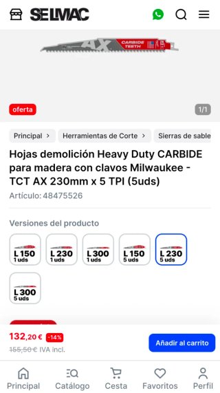 Hoja Sierra Sable Milwaukee AX Carbide teeth 5 TPI