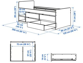 Cama individual blanca con almacenaje