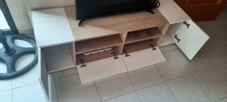 Mesa TV elevable y centro madera/blanca