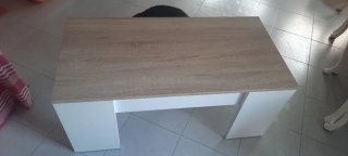Mesa TV elevable y centro madera/blanca