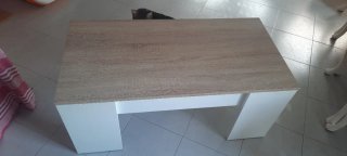 Mesa TV elevable y centro madera/blanca