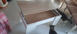 Mesa TV elevable y centro madera/blanca