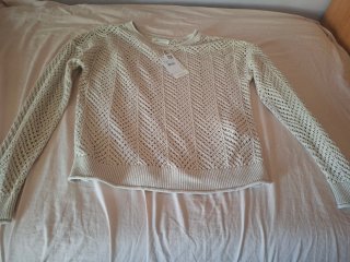 Jersey punto calado beige manga larga