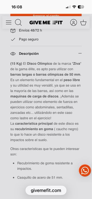 Disco Olímpico Ziva 15 kg