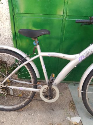 Bicicleta plateada con cesta
