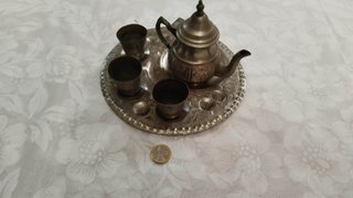 Juego té latón plateado con bandeja