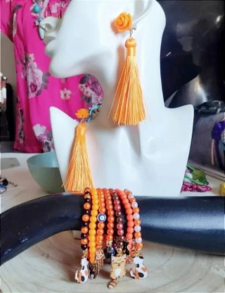 Pendientes Flamenca Naranja y Pulseras
