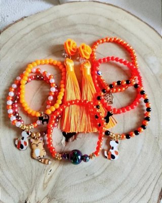 Pendientes Flamenca Naranja y Pulseras