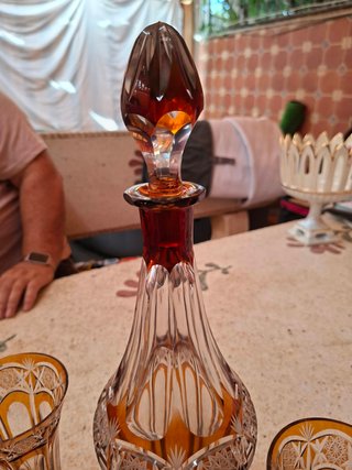Juego de licorera y copas de cristal