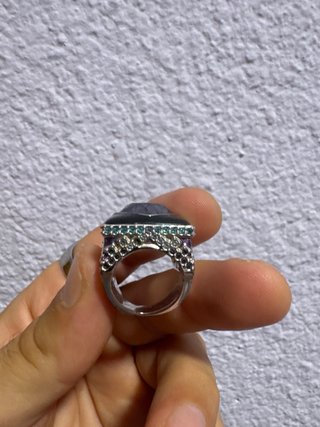 Anillo Swarovski Negro y Plateado