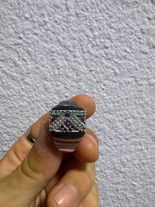 Anillo Swarovski Negro y Plateado