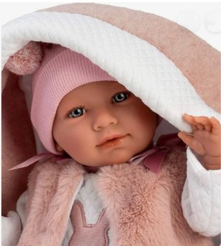 Muñeco Bebé Llorens con Capazo Rosa