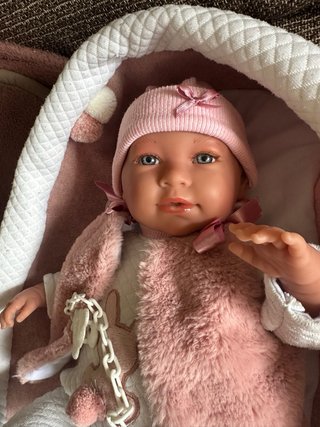 Muñeco Bebé Llorens con Capazo Rosa