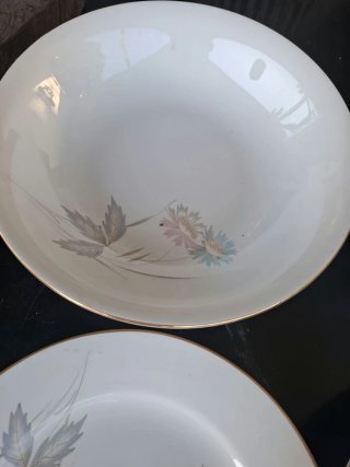 Vajilla porcelana vintage flores dorada