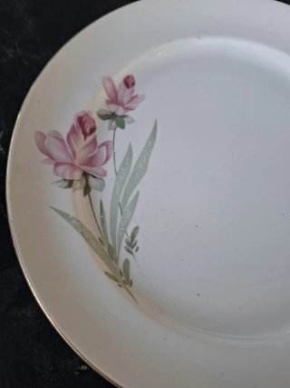 Vajilla porcelana vintage flores dorada