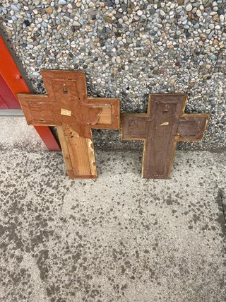 2 Crucifijos Antiguos Madera y Bronce