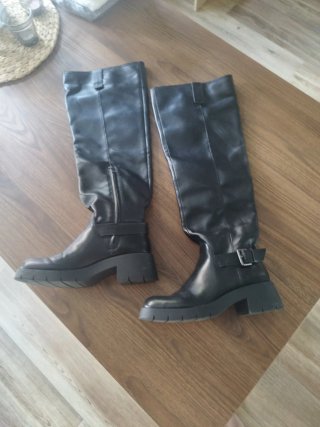 Botas altas de piel negras mujer