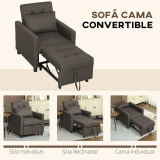 Sofá Cama Tapizado en Lino con Respaldo Ajustable