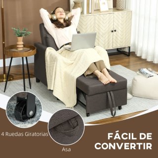 Sofá Cama Tapizado en Lino con Respaldo Ajustable